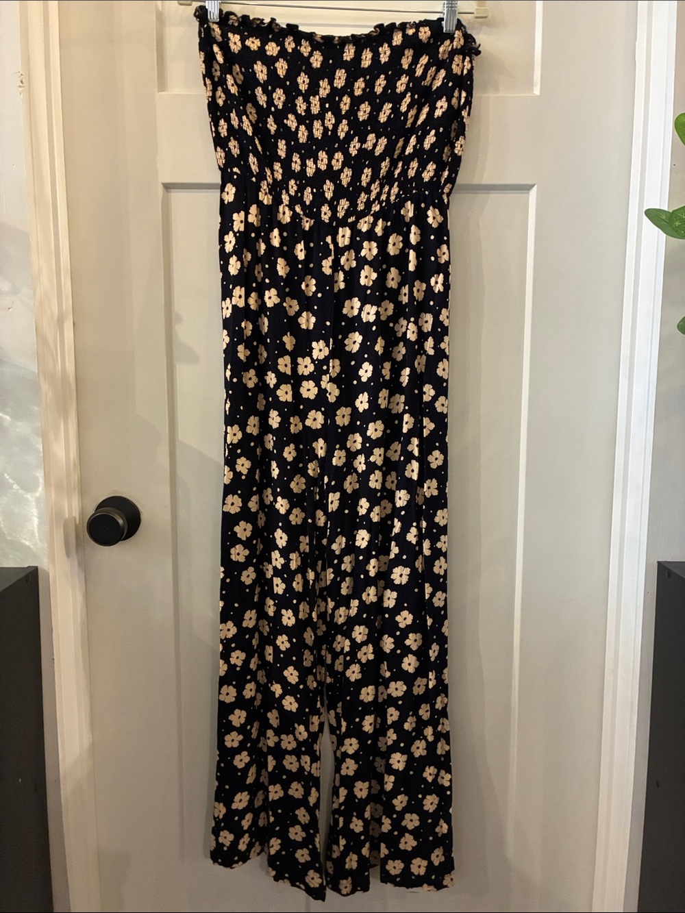 En Creme Black Floral Strapless Jumpsuit